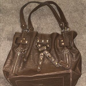 Kathy Van Zeeland Studded Leather Shoulder Bag